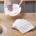 Kitchen Bambo Fiber Dishwashing Clearning Cloth Microfiber 2 Layers High-Density Super Absorbing Dish Cloths & Towel 7X9Inch, White