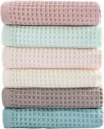 6 Pack Waffle Weave Dish Cloths, 13x13 Inch 100% Cotton Kitchen for Washing Dishes - Super Absorbent, Quick Drying Dish Rags (Mixed Colors)