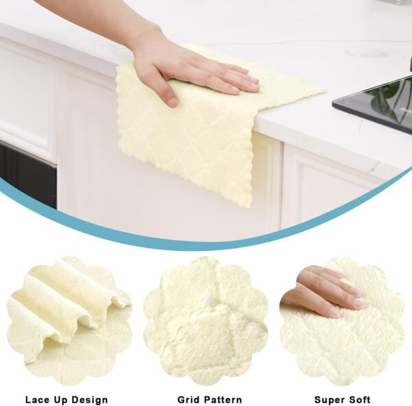 12 Pack Kitchen Dish Cloths (10 x 10 Inches, Cream Yellow), Super Soft and Absorbent Coral Velvet Dish, Nonstick Oil Fast Drying Microfiber Cleaning Cloth, No Lint Household Dishcloths