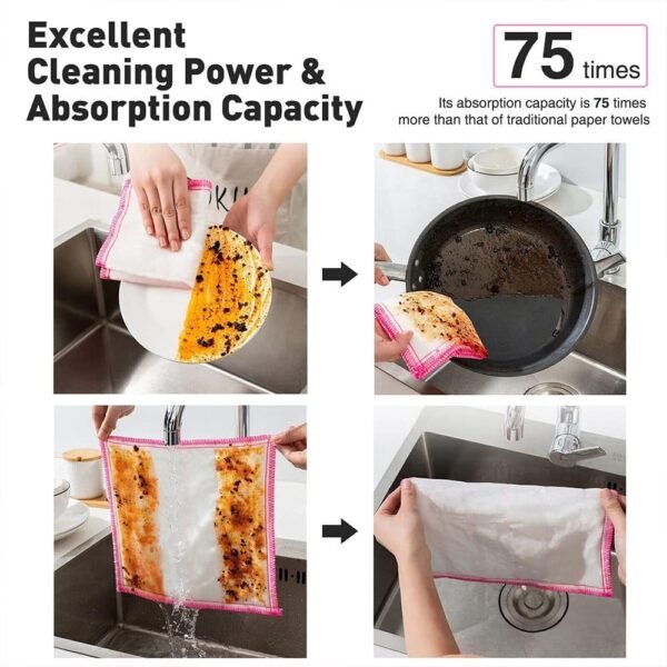 Wood Fiber Cleaning Cloth, Odor Free Dish Cloth, Reusable Dish Towel (5 Pcs)
