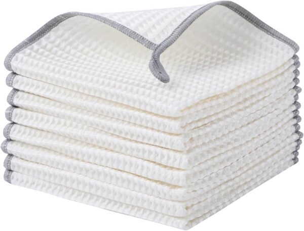 Kitchen Dish Cloth Pack of 8, Strong Absorbent Dish Rags for Washing Dishes, Waffle Weave Cleaning Cloths Quick Drying (12x12 Inches, Grey)