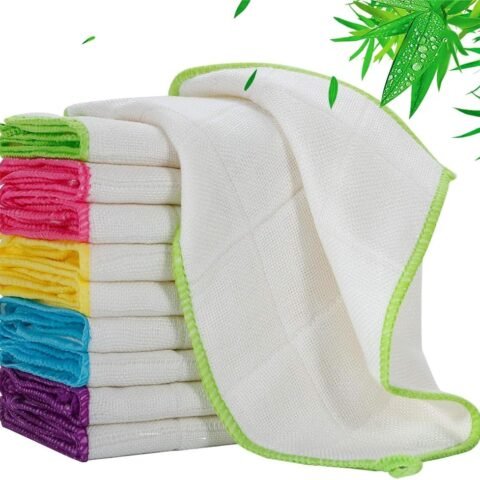 10 Pack Dishcloths Bamboo Dish Cloths Towels 12" x 12" Kitchen Wash Cloths Machine Washable Cleaning Cloths Absorbent Reusable Small Dish Rags for Washing Dishes Odor Free (Bamboo fiber,10 pcs)