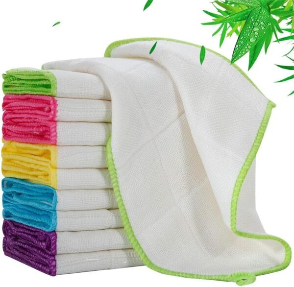 10 Pack Dishcloths Bamboo Dish Cloths Towels 12" x 12" Kitchen Wash Cloths Machine Washable Cleaning Cloths Absorbent Reusable Small Dish Rags for Washing Dishes Odor Free (Bamboo fiber,10 pcs)