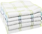 100% Cotton 12-inch x 12-inch Kitchen Dish Towel, Gentle Cleaning Wash Cloth with Poly Scour Side, Blue/Green, 5-Pack