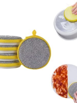 Multipurpose Wire Dishwashing Rag,5 PCS Dishwashing Sponge Wire Dishcloth Double Layer Wire Dish Cleaning Cloths Sponge Scrubber for Household Kitchen Supplies