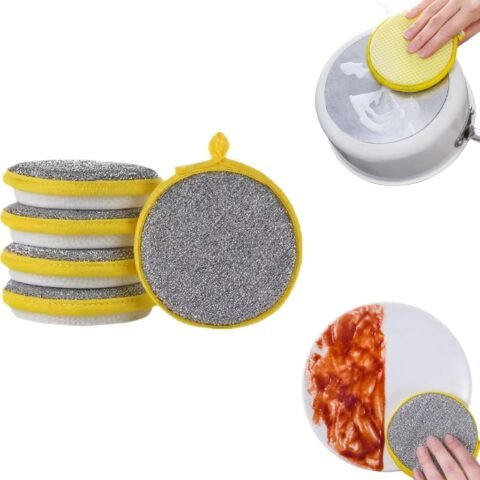 Multipurpose Wire Dishwashing Rag,5 PCS Dishwashing Sponge Wire Dishcloth Double Layer Wire Dish Cleaning Cloths Sponge Scrubber for Household Kitchen Supplies