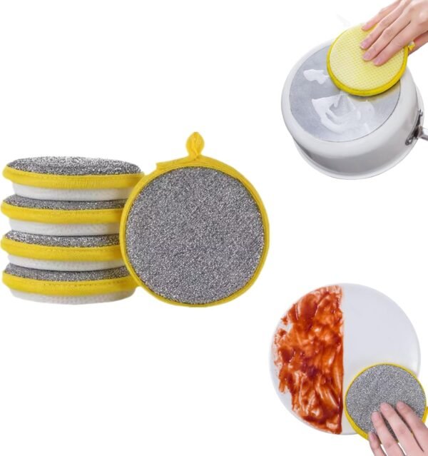 Multipurpose Wire Dishwashing Rag,5 PCS Dishwashing Sponge Wire Dishcloth Double Layer Wire Dish Cleaning Cloths Sponge Scrubber for Household Kitchen Supplies