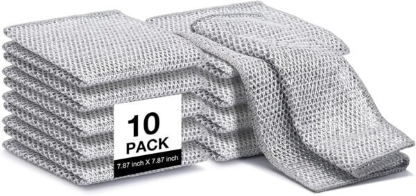 Non Scratch Wire Dishcloth, Multipurpose Wire Dishwashing Rag for Wet and Dry, Multifunctional Dish Rags for Washing Dishes, Reusable Steel Wool Scrubber for Kitchen Cleaning