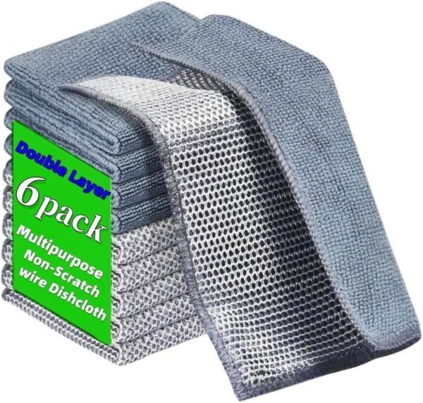 Stainless Steel Scrubber and Cleaning Rags - Non Scratch Wire Dishcloth for Washing Dishes, Durable Steel Wool Scrubber and Kitchen Dish (New 6pcs)