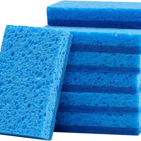 Sponges, 12 Pcs Durable Natural Kitchen Sponges with Cellulose & Scrub Pad, Easy-to-Rinse Cleaning with Honeycomb Structure & Quick Water Absorption, Fit for Home Cleaning