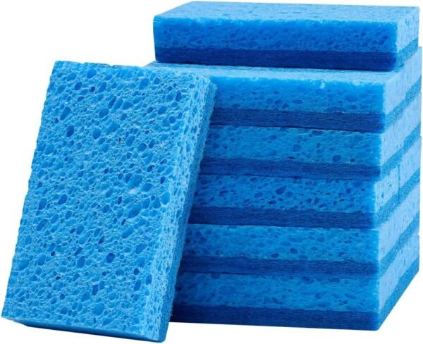 Sponges, 12 Pcs Durable Natural Kitchen Sponges with Cellulose & Scrub Pad, Easy-to-Rinse Cleaning with Honeycomb Structure & Quick Water Absorption, Fit for Home Cleaning
