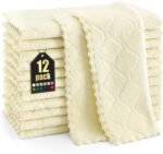 12 Pack Kitchen Dish Cloths (10 x 10 Inches, Cream Yellow), Super Soft and Absorbent Coral Velvet Dish, Nonstick Oil Fast Drying Microfiber Cleaning Cloth, No Lint Household Dishcloths