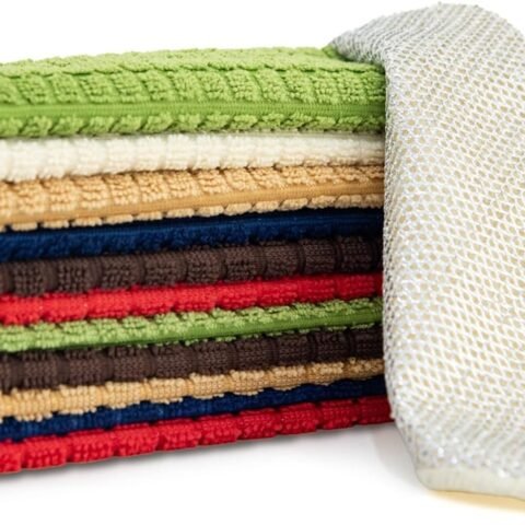 Silver Wire and Microfiber Double Layer Dishcloth, Multipurpose Dishwashing Rags for Wet and Dry, Household Cleaning Cloth with Poly Scour Side, 6 Color Assorted 12pack