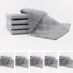 Dual-Sided Non Scratch Steel Wire and Bamboo Fiber Dishwashing Rags - Stubborn Stain Remover & High Absorbency Soft Cloth for Kitchen,Multifunctional Wire Dishcloth for Pots,Pans,Dishs,Flatwarel