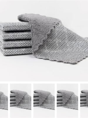 Dual-Sided Non Scratch Steel Wire and Bamboo Fiber Dishwashing Rags - Stubborn Stain Remover & High Absorbency Soft Cloth for Kitchen,Multifunctional Wire Dishcloth for Pots,Pans,Dishs,Flatwarel