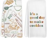 Baking Kitchen Towels and Dishcloths Set of 2, It's a Good Day to Make Cookies Dish Towels, Baking Gifts for Women Bakers, Baker Gifts Hand Tea Towels for Baking Kitchen, 16x24 Inches