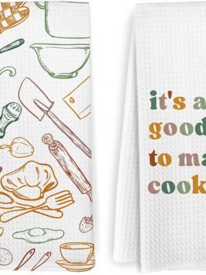 Baking Kitchen Towels and Dishcloths Set of 2, It's a Good Day to Make Cookies Dish Towels, Baking Gifts for Women Bakers, Baker Gifts Hand Tea Towels for Baking Kitchen, 16x24 Inches