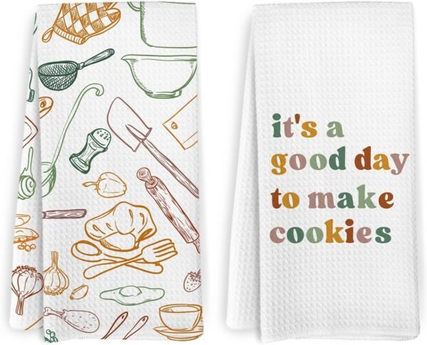 Baking Kitchen Towels and Dishcloths Set of 2, It's a Good Day to Make Cookies Dish Towels, Baking Gifts for Women Bakers, Baker Gifts Hand Tea Towels for Baking Kitchen, 16x24 Inches