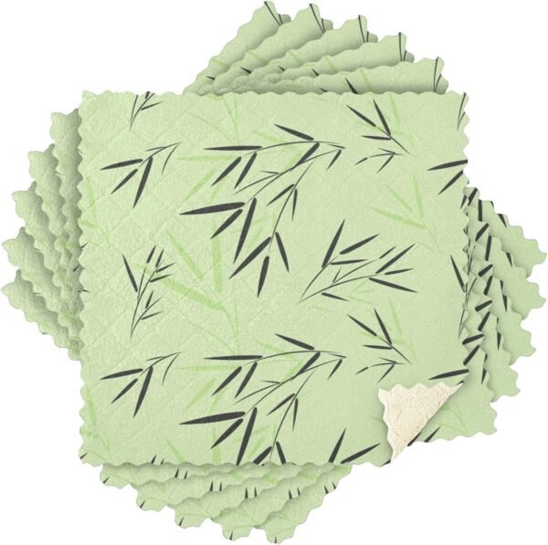 Kitchen Towels 6 Pack Dish Cloths for Washing Dishes Kitchen Towels and Dishcloths Sets Dish Towels for Kitchen Drying Microfiber Absorbent Green Bamboo Leaves