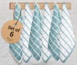Dish Cloths Terry Cotton Pack of 6, Highly Absorbent Quick Drying Super Soft Premium Dish for Kitchen with Hanging Loop Hand & Tea - 12x12 Inch, (Aqua & White, Checks)