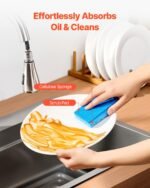 Sponges, 12 Pcs Durable Natural Kitchen Sponges with Cellulose & Scrub Pad, Easy-to-Rinse Cleaning with Honeycomb Structure & Quick Water Absorption, Fit for Home Cleaning