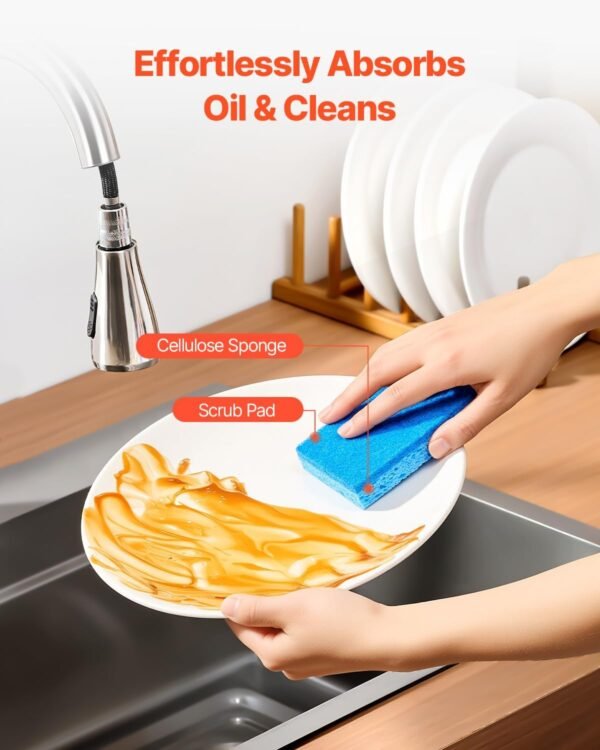 Sponges, 12 Pcs Durable Natural Kitchen Sponges with Cellulose & Scrub Pad, Easy-to-Rinse Cleaning with Honeycomb Structure & Quick Water Absorption, Fit for Home Cleaning