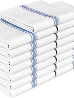 Classic Dish Towels - 15 Pack - 14" by 25" - 100% Cotton Kitchen Towels - Reusable Bulk Cleaning Cloths - Blue Hand Towels - Super Absorbent - Machine Washable