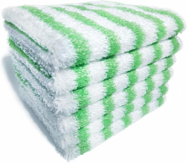 Bamboo Fiber Kitchen Towels, Double Thickened, Highly Absorbent, Quick Drying Durable Reusable Dishwasher Towels for Kitchen, 11.8" x 11", Pack of 6 (White Green Stripes)
