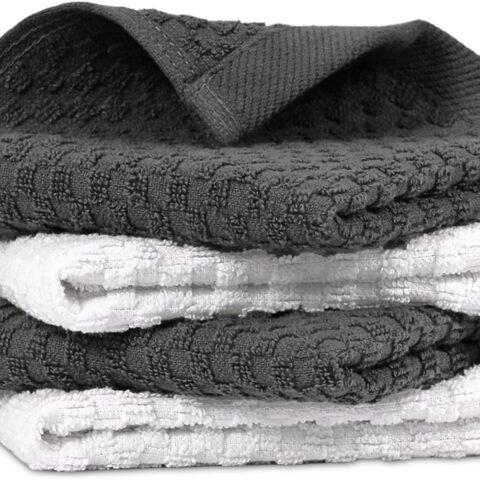 Premium Dish Cloth 100% Cotton 12 x 12 Inches |Pack of 4| - Ultra Soft Tea - Highly Absorbent Kitchen Rags - Terry Dishcloth for Kitchen and Household Cleaning |Grey|