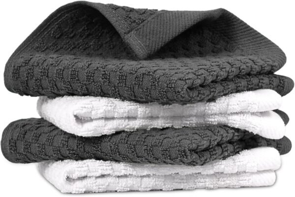 Premium Dish Cloth 100% Cotton 12 x 12 Inches |Pack of 4| - Ultra Soft Tea - Highly Absorbent Kitchen Rags - Terry Dishcloth for Kitchen and Household Cleaning |Grey|