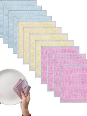 12 Pcs Non Scratch Wire Dishcloth Multipurpose Wire Dishwashing Rag for Wet and Dry Double Layers Reusable Wire Cleaning Cloths with Microfiber Cleaning Cloth, Suitable for Kitchen, Tableware, Stove