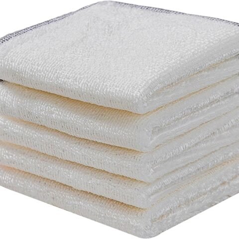 Eco Friendly Bamboo Fiber Dish Cloths 9.8x9.8 inches,White, Double Layered, Odor-Resistant Kitchen Towels for Cleaning, Washing, and Drying Multipurpose Cleaning Rags for Home Pack of 5