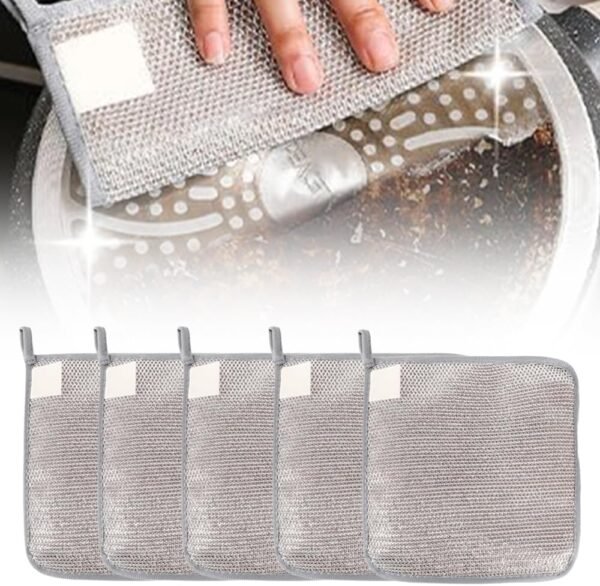 2025 New Multipurpose Wire Dishwashing Rags for Wet and Dry, Metal Scrubbing Pads Sponge Cloths Clean, Non-Scratch Wire Dishcloth for Home Kitchen Dishes, Sinks (5 Pcs)