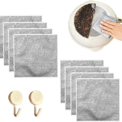 8 Pac Multipurpose Wire dishwashing rag- Reusable Non Scratch Wire Dishcloth, Non Scratch Dishcloth That Can for Kitchen Pots and cooktops, Sinks Dish Rags 7.87' * 7.87'