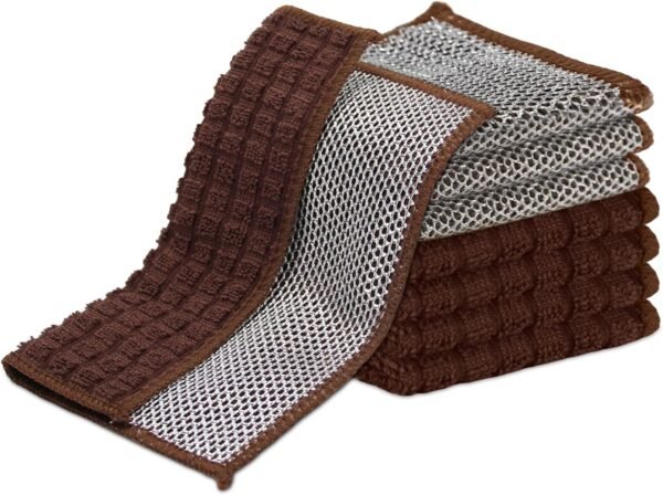 Dish Cloths for Washing Dishes 8 Pack Multipurpose  Cleaning Coths Non-Scratch Wire Dishwashing Rag Lint Free Microfiber Cleaning Cloth for Kitchen Windows (Brown)