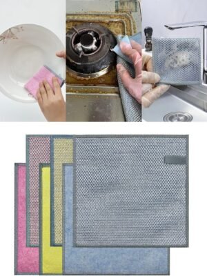2024 Double-Sided New Multifunctional Non-scratch Wire Dishcloth, Multipurpose Wire Dishwashing Rags for Wet and Dry, Special Kitchen Scouring Pad, Home Kitchen Cooktop Cloths for Cleaning (6Pcs)