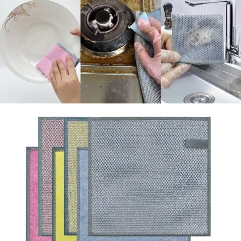 2024 Double-Sided New Multifunctional Non-scratch Wire Dishcloth, Multipurpose Wire Dishwashing Rags for Wet and Dry, Special Kitchen Scouring Pad, Home Kitchen Cooktop Cloths for Cleaning (6Pcs)