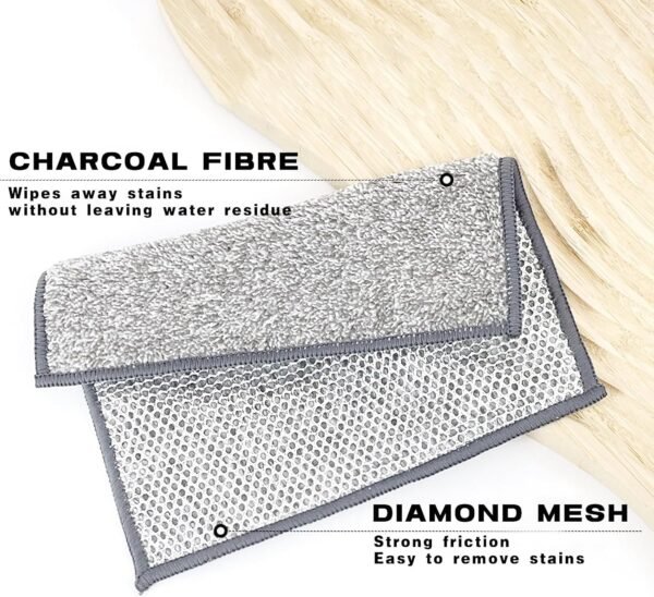 3 Pcs New Upgrade Non Scratch Wire Dishcloth, 2-Layer Super Absorbent Bamboo Charcoal Dish Cloths, Reusable Multipurpose Wire Dishwashing Rags for Wet and Dry for Dishes, Sinks, Stove