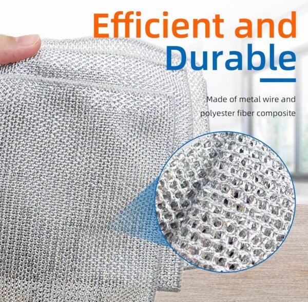 Dual-Sided Non Scratch Steel Wire and Bamboo Fiber Dishwashing Rags - Stubborn Stain Remover & High Absorbency Soft Cloth for Kitchen,Multifunctional Wire Dishcloth for Pots,Pans,Dishs,Flatwarel