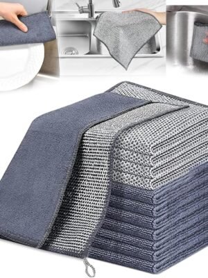 12PCS Wire Dishwashing Rag Non-Scratch: Multipurpose Wire Dishcloth for Wet and Dry - New Upgrade Double-Layer Dish Cloth Metal Cleaning Cloths with Microfiber for Kitchen, Sinks, Dishes, Stove Tops