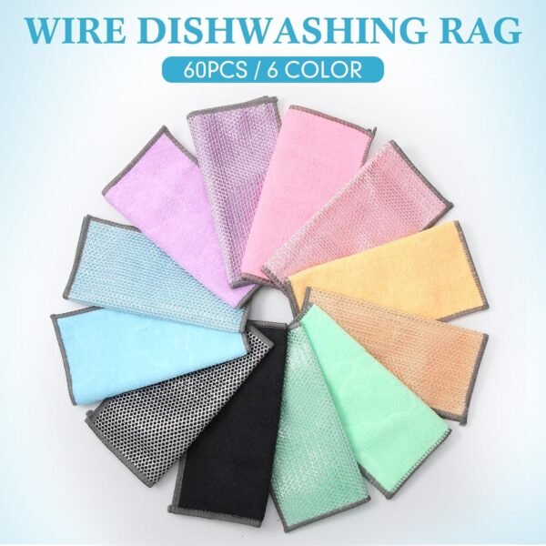 60 Pcs Wire Dishwashing Rag Double Layer Non-Scratch Wire Dishcloth for Wet Dry Dish Cleaning Cloths Multipurpose Dishwashing Pad for Kitchen