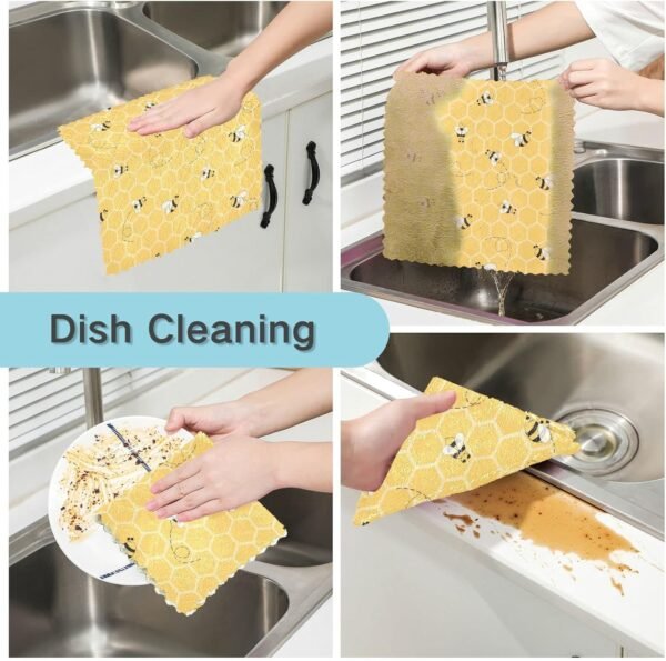 Bees on The Honey Honeycombs 6 Pack Dish Cloths for Washing Dishes Kitchen Dishcloth Microfiber Dish Towel Rags Absorbent Reusable Cleaning Drainer Washcloths