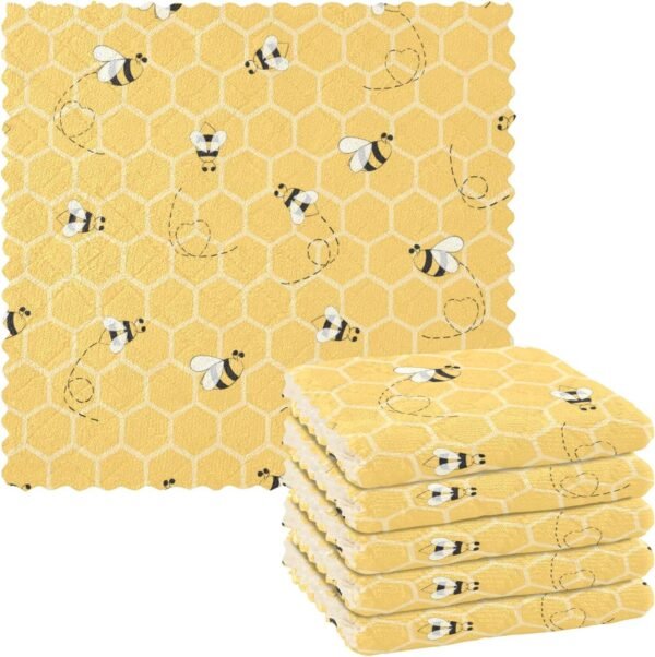 Bees on The Honey Honeycombs 6 Pack Dish Cloths for Washing Dishes Kitchen Dishcloth Microfiber Dish Towel Rags Absorbent Reusable Cleaning Drainer Washcloths