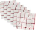 Dishcloths Collection Windowpane Dishrag Set, 12x12, White/Red Stripe, 6 Piece