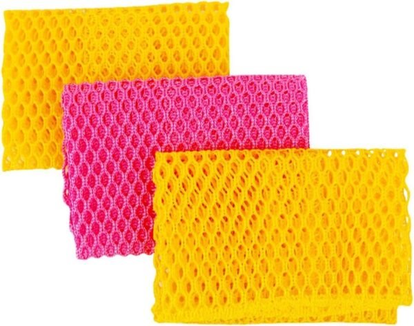 Innovative Dish Washing Net Cloths/Scourer - 100% Odor Free/Quick Dry - No More Sponges with Smell - Perfect  for Washing Dishes - 11 by 11 inches - 3PCS - Yellow/Pink/Yellow or