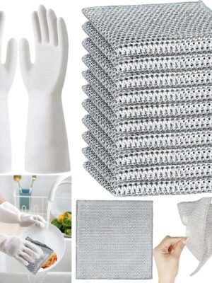 Multifunctional Wire Dishwashing Rag and Washing Gloves, Powerful Cleaning Non Scratch Wire Dishcloth Reusable and Washable for Cookware, Sinks, Dishes, Stoves, Dish Cloth