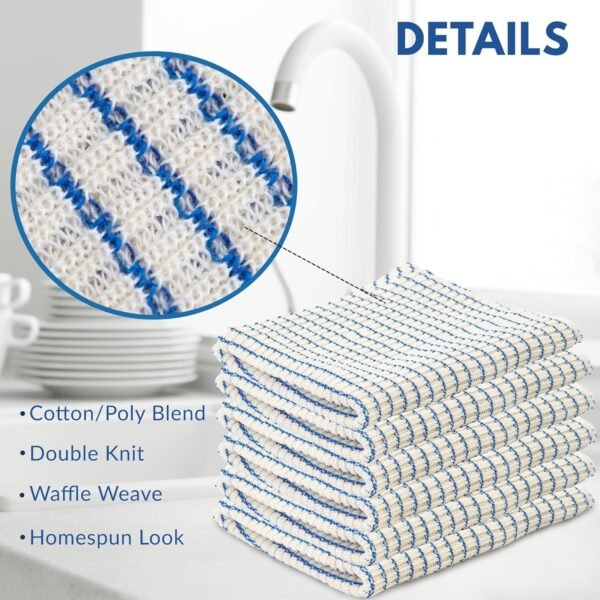 World's Best Kitchen Dish Cloths - Set of 6 Blue Dishcloths for Washing Dishes - Absorbent Poly Cotton Waffle Weave Dish Rags, Made in USA