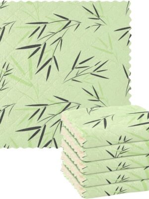 Kitchen Towels 6 Pack Dish Cloths for Washing Dishes Kitchen Towels and Dishcloths Sets Dish Towels for Kitchen Drying Microfiber Absorbent Green Bamboo Leaves
