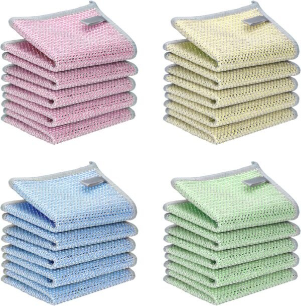 20PCS Upgrade Wire Dishwashing Rag, Non-Scratch, Wet and Dry, Double Layer, Multipurpose Wire Dishwashing Rags for Kitchen, Sinks, Cookware, Stove, Easy Rinsing, Reusable