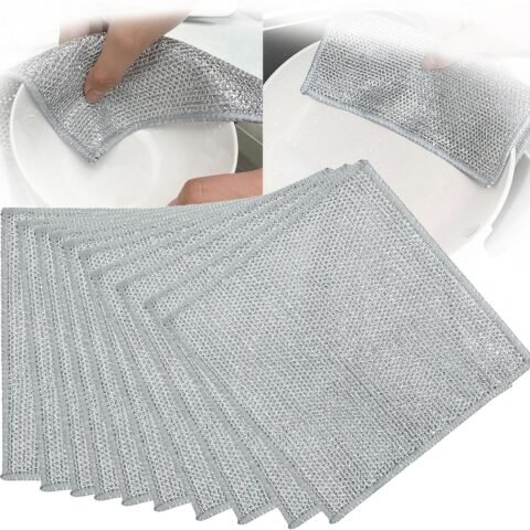Non-Scratch Wire Dish Cloth, 10PCS Single Layer Multipurpose Wire Dishwashing Rags for Wet and Dry, Dish Cloths for Washing Dishes, Stovetops, Kitchen Countertops with Ease
